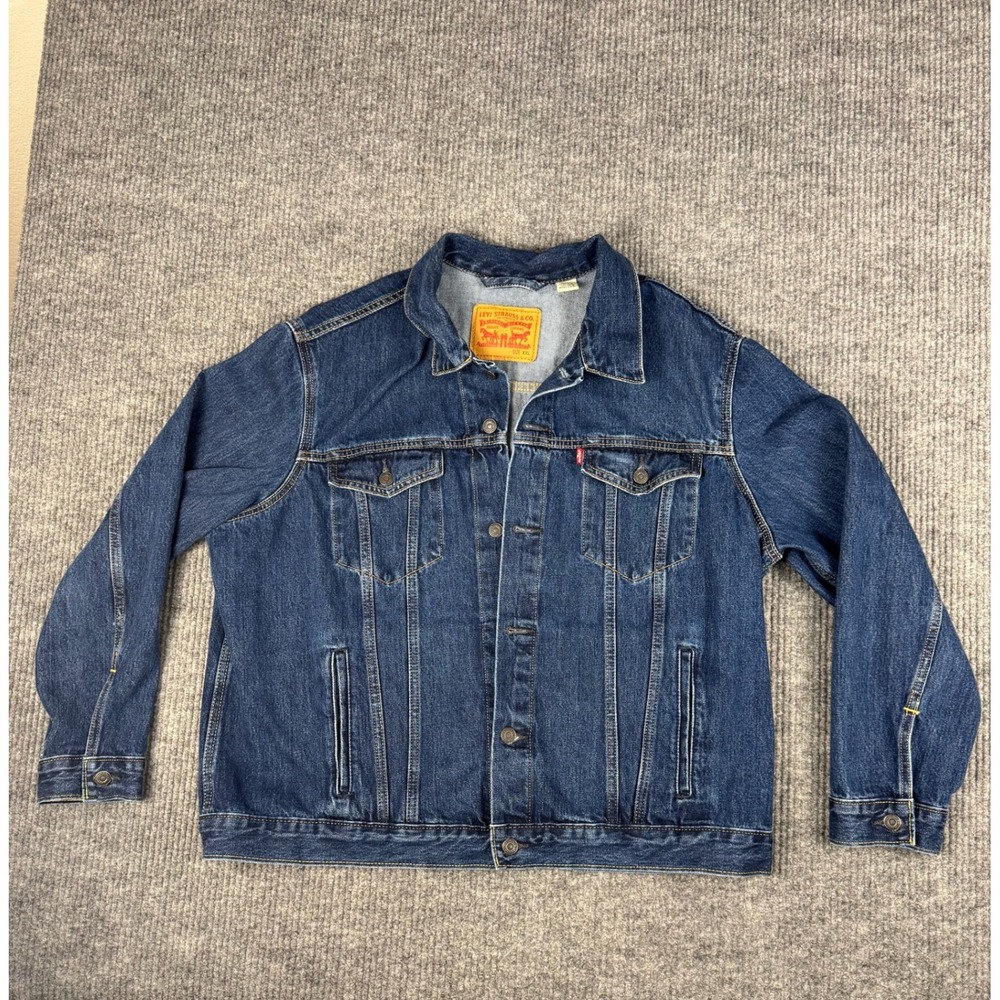 Levis Denim Trucker Jacket Mens XXL Dark Wash Button Front Western Workwear